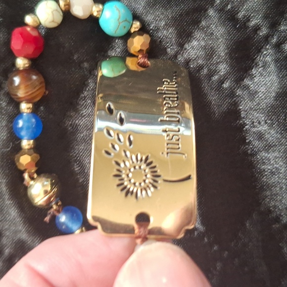 Gold 'Just Breathe' Multi Gemstones Beaded Bracelet - Picture 4 of 4